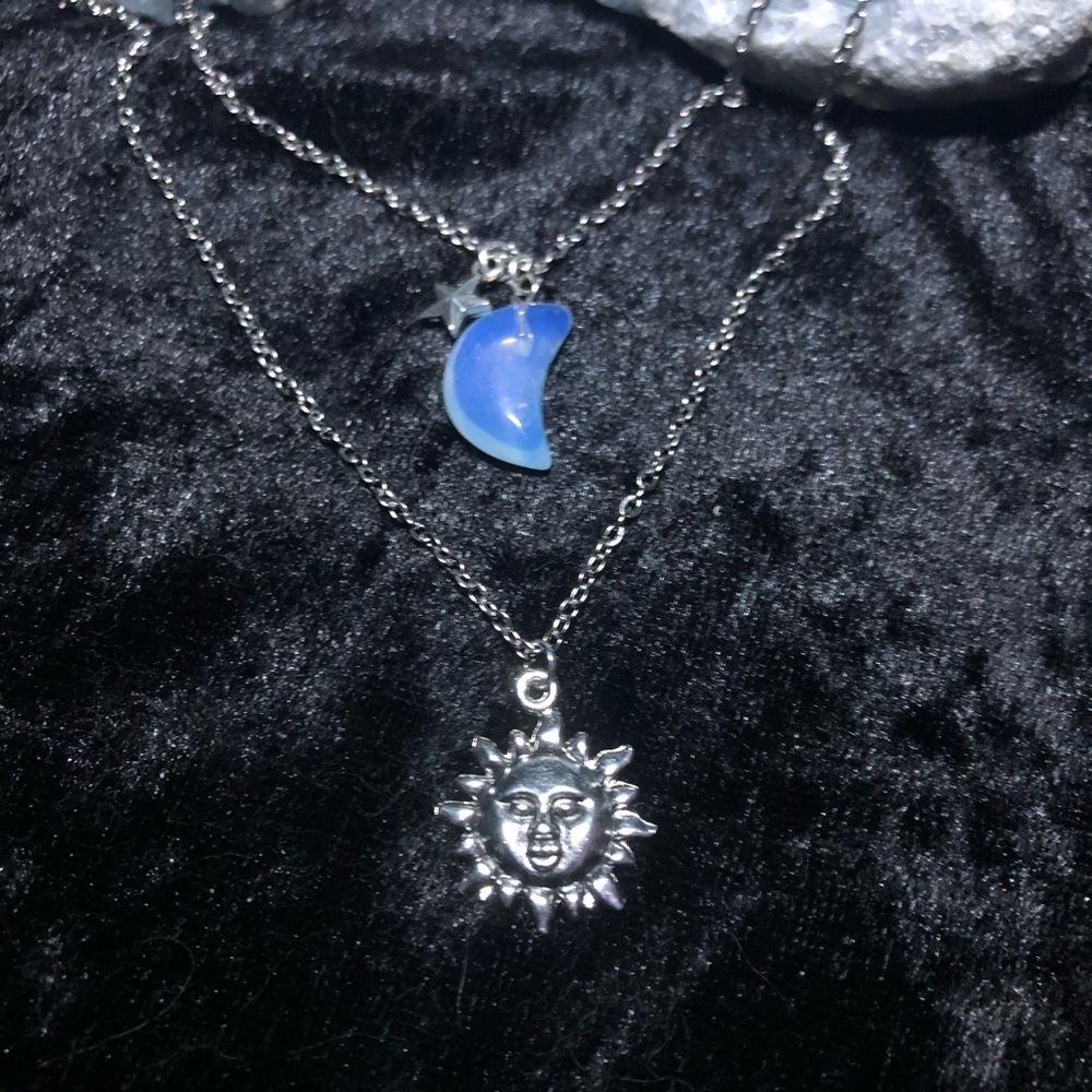 Opalite Moon and sun layered necklace stainless